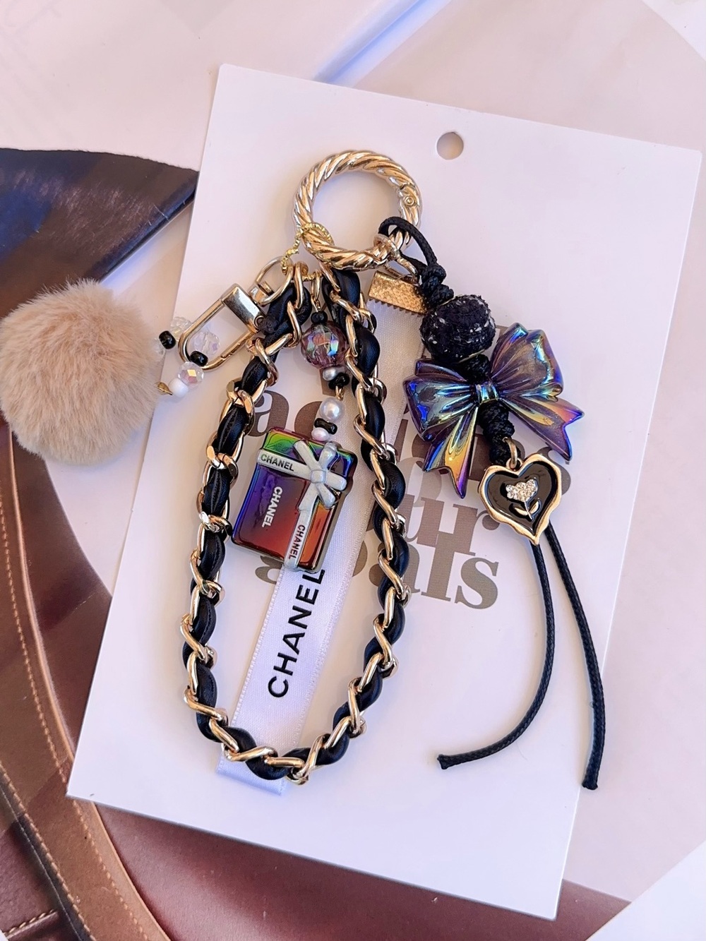 Authentic CHANEL Ribbon with chain style Bag charm